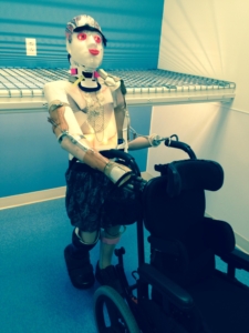 This bright-eyed, mobile model demonstrates some of the extensive prosthetics that Mary Free Bed provides their patients being rehabilitated with injuries from head to toe.